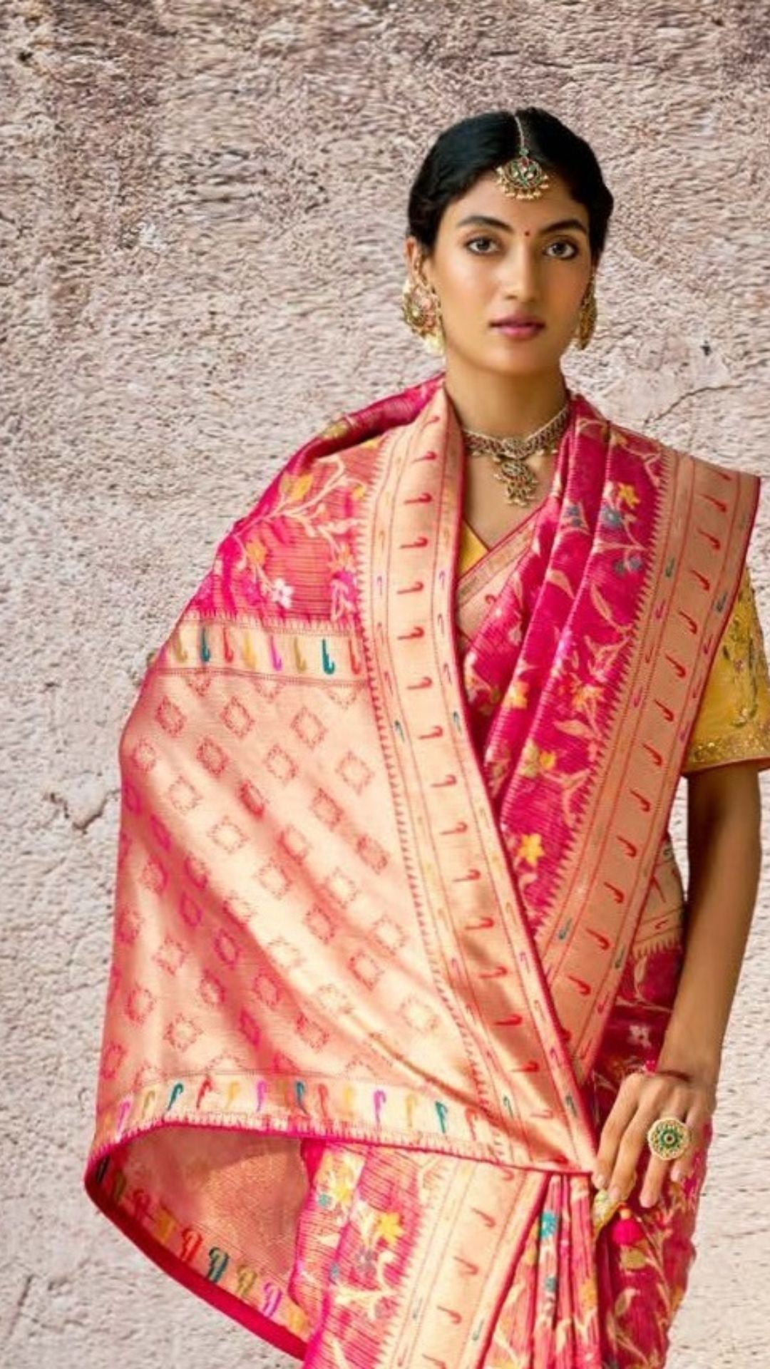 Pink Kora Banarasi Saree With Delicate floral patterns