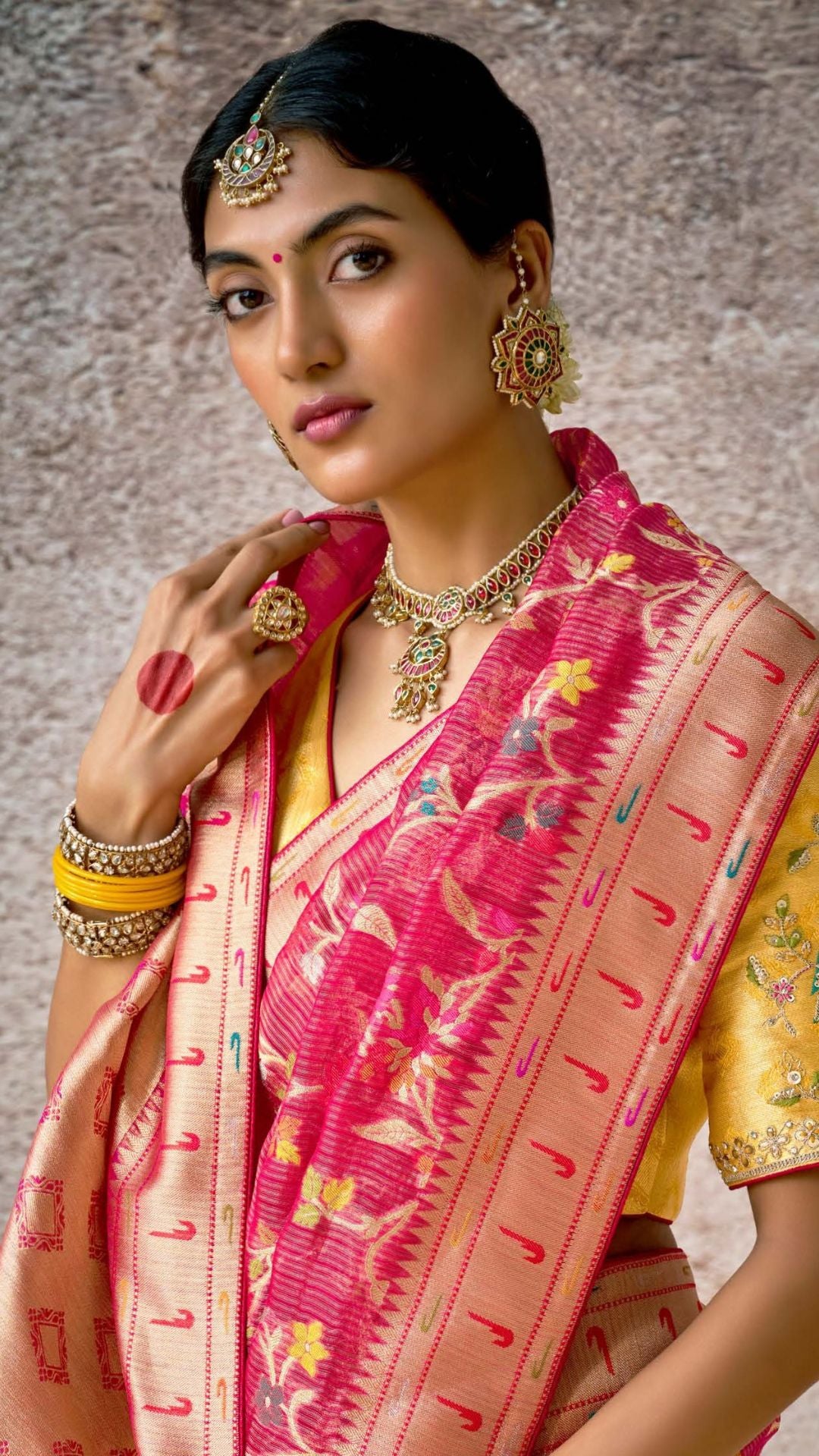 Pink Kora Banarasi Saree With Delicate floral patterns