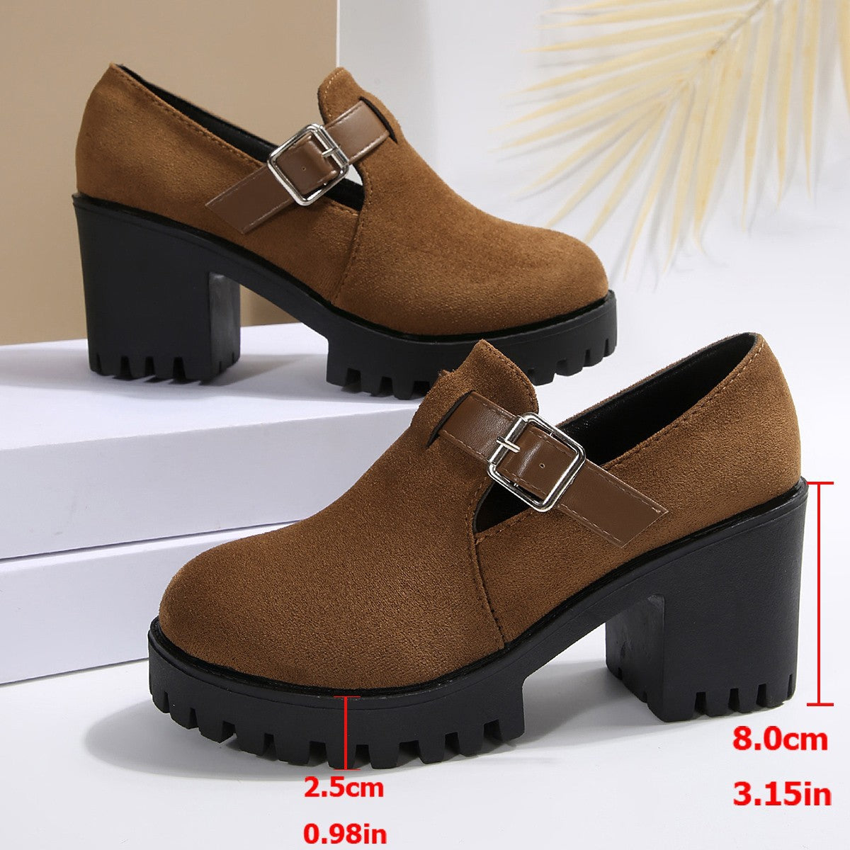 Women’s Elevare Buckle Round-Toe Platform Pumps – Chunky Heel Fashion Shoes (US 5–10)