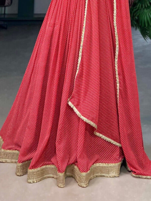 Effortless Charm with Our Dot Print Georgette Lehenga Choli In Red Color