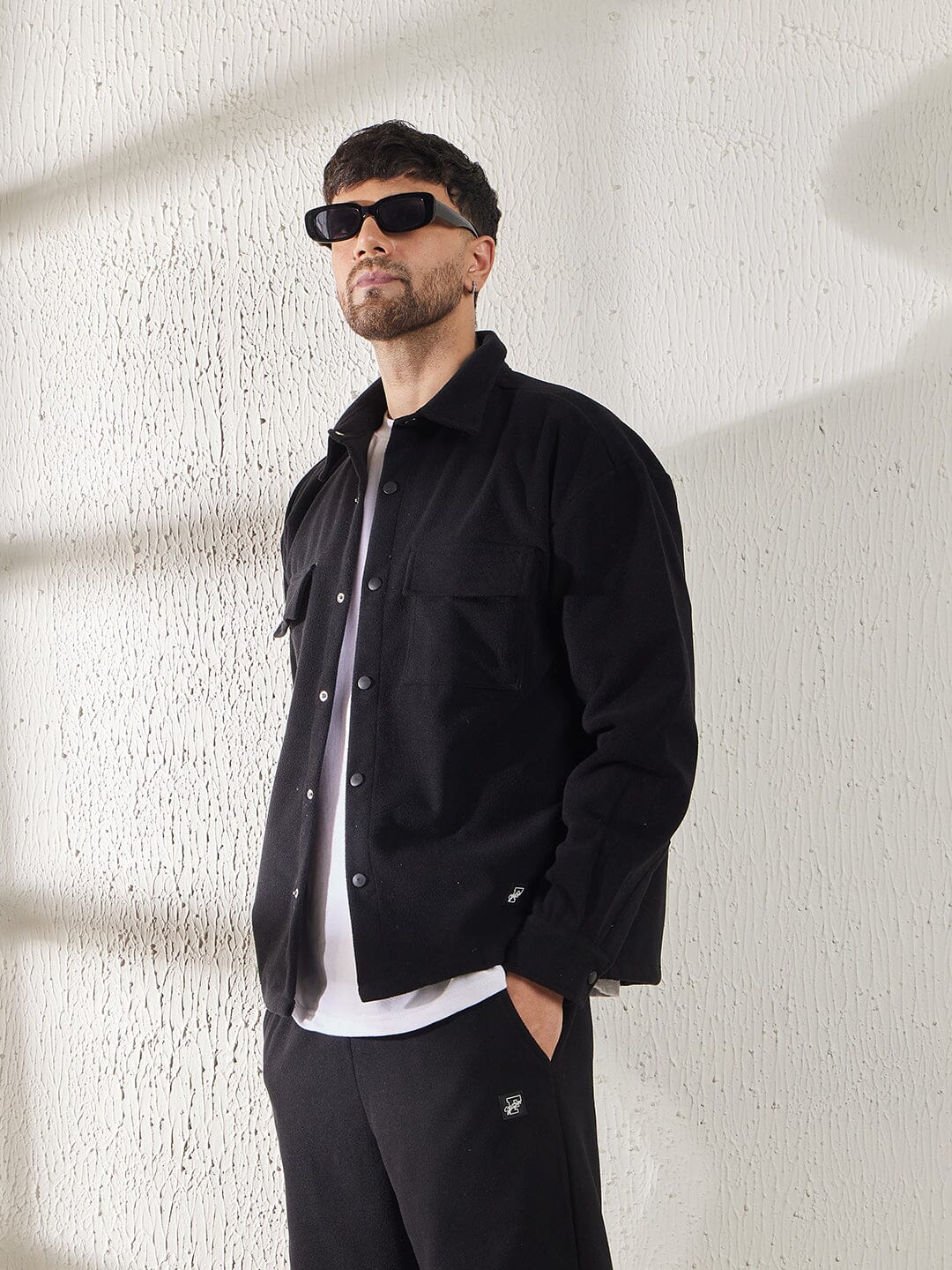 Black Polar Fleece Shacket - qivii