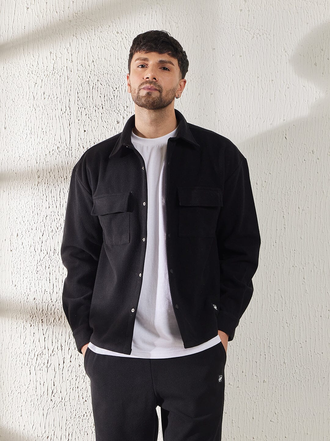 Black Polar Fleece Shacket - qivii