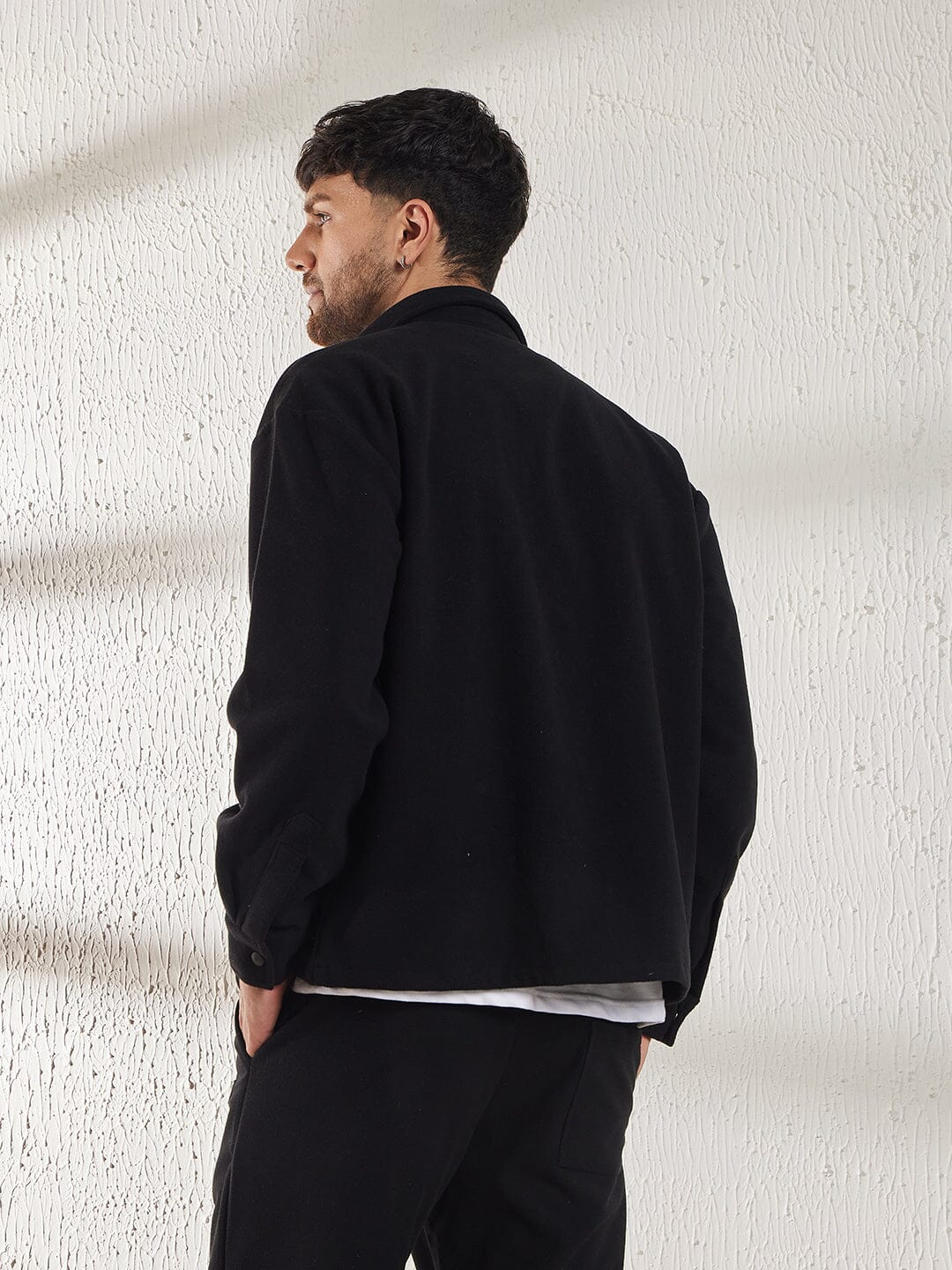 Black Polar Fleece Shacket - qivii