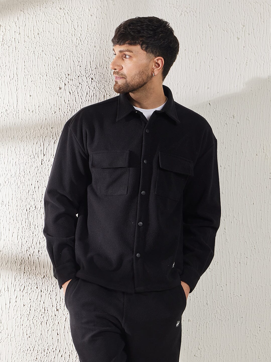 Black Polar Fleece Shacket - qivii