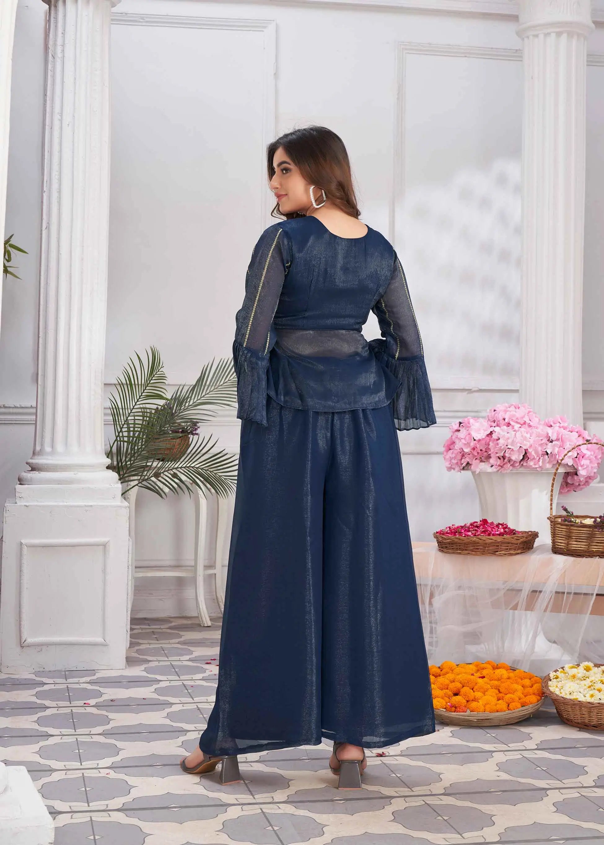 Blue Designer Embroidery Hand Work  Fancy Top & Sharara - qivii