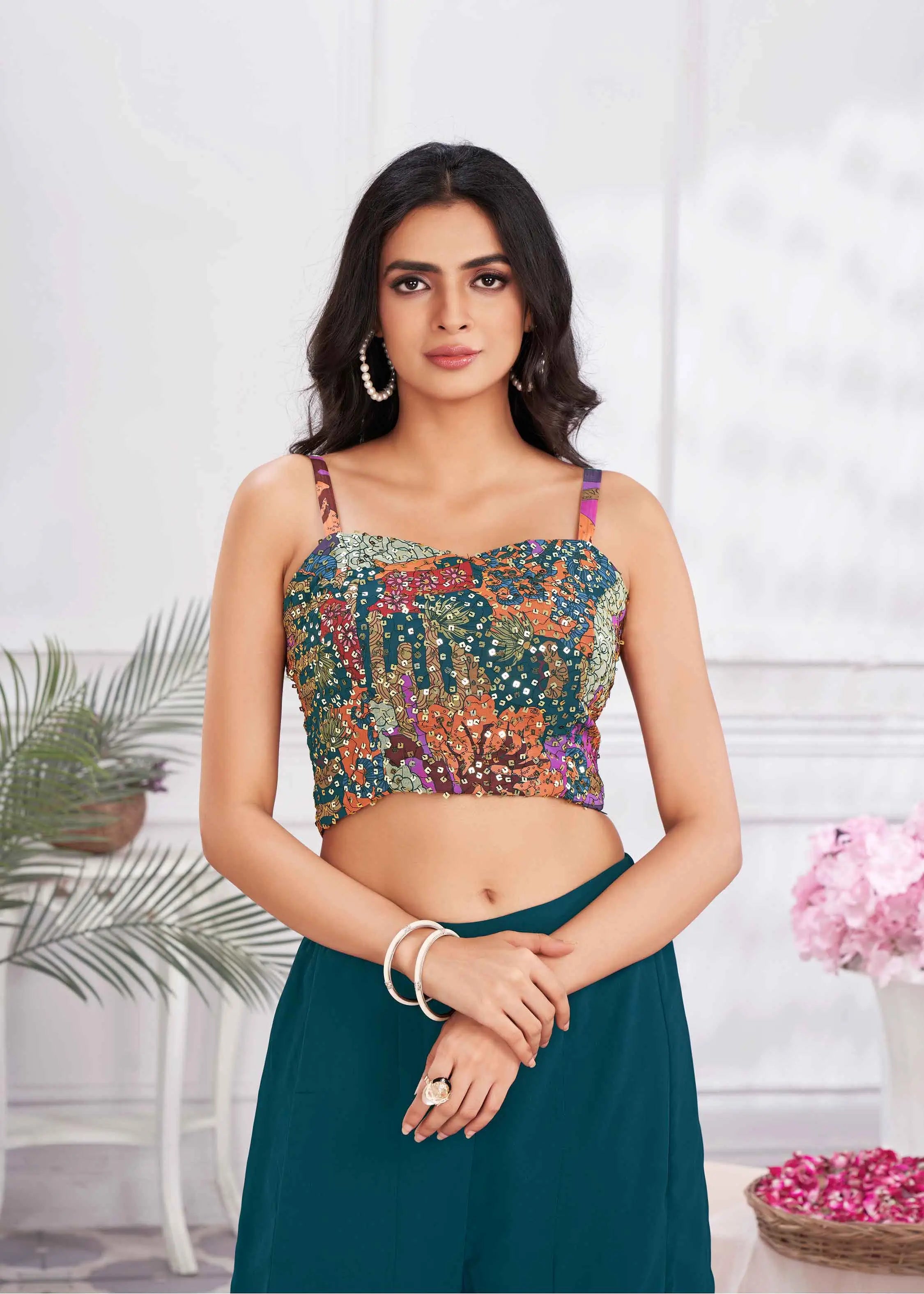 Teal Blue Sequins Embroidery Work Indo Western With Shrug - qivii