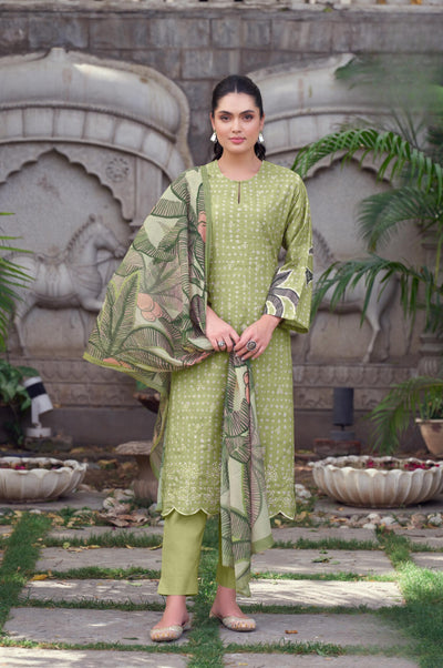 GREEN PURE COTTON LAWN DIGITAL PRINT WITH EMBROIDERY WORK SALWAR SUIT