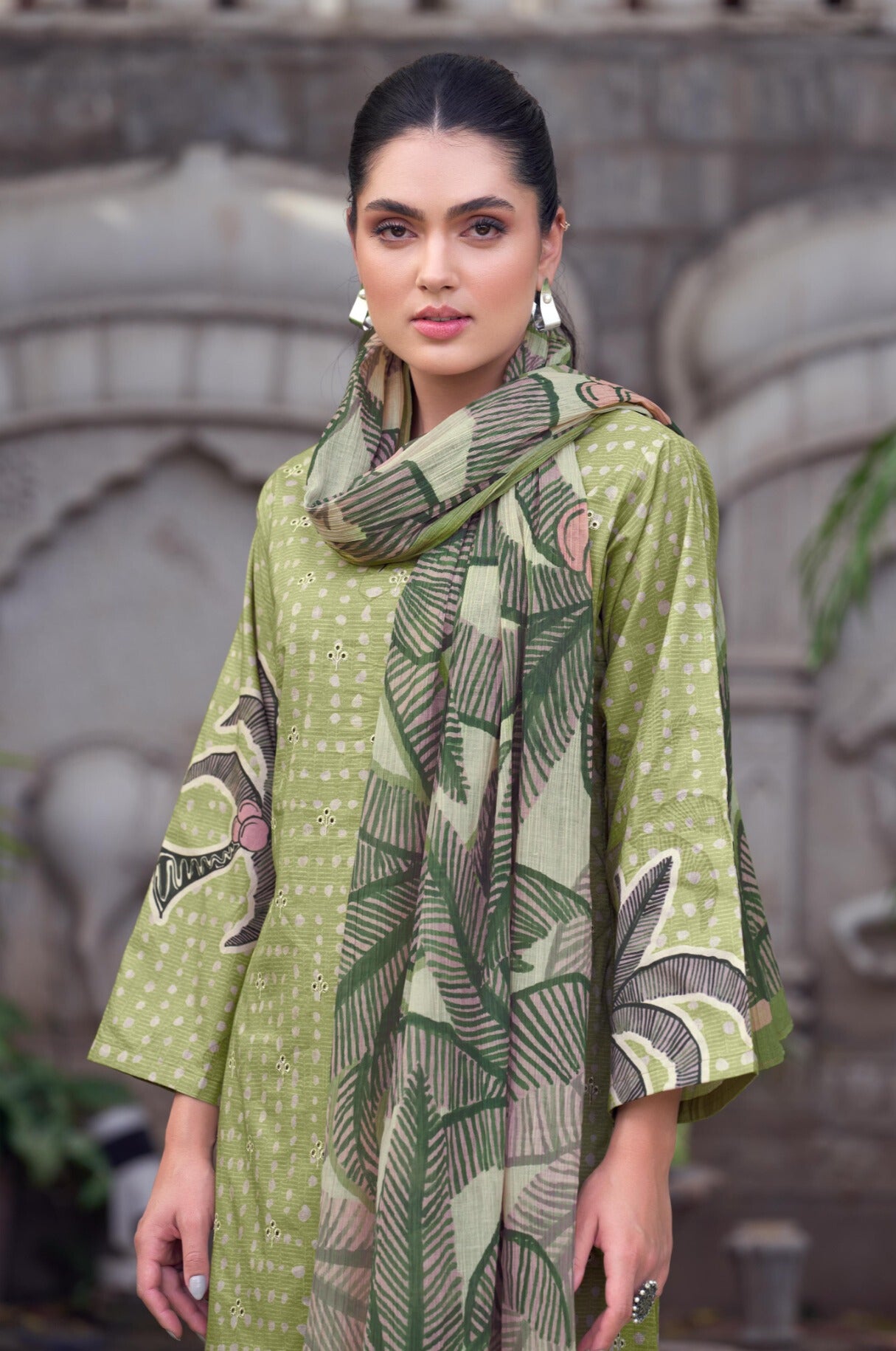 GREEN PURE COTTON LAWN DIGITAL PRINT WITH EMBROIDERY WORK SALWAR SUIT