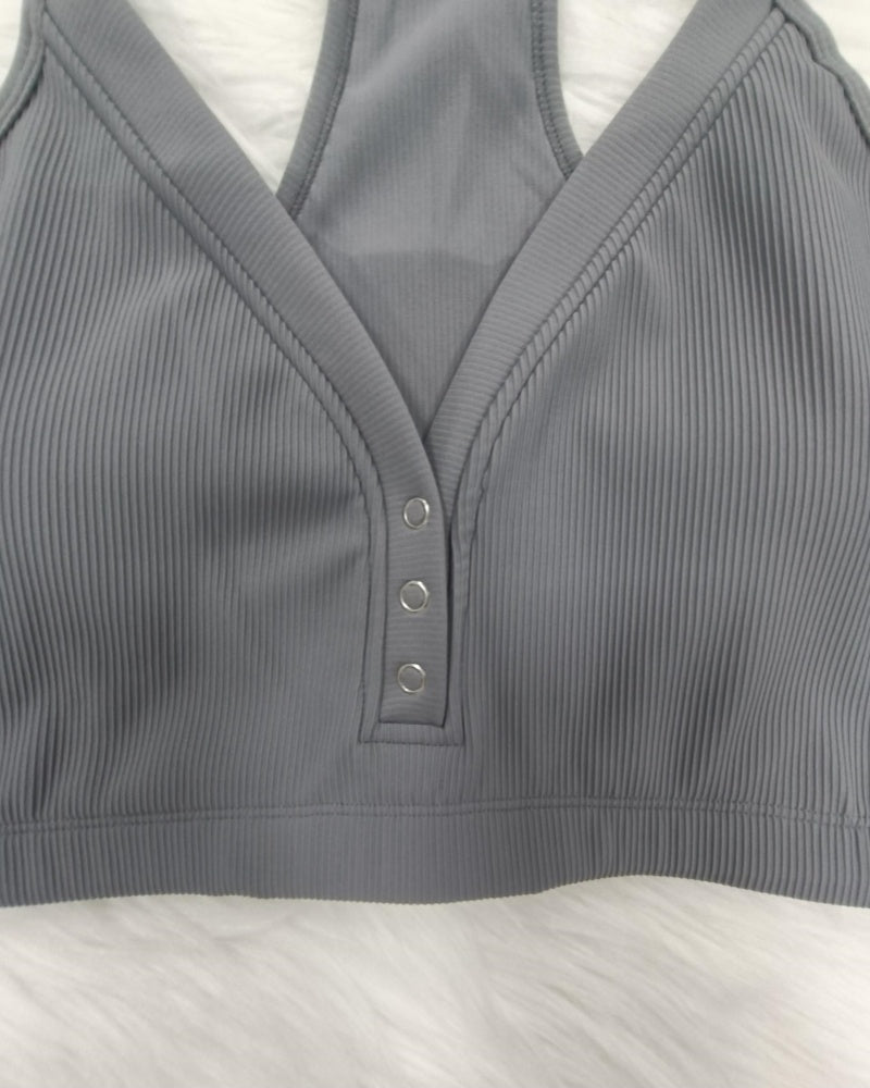 Halter Neck Deep V Knitted Breathable Bra With Front Buttons  - By Qivii