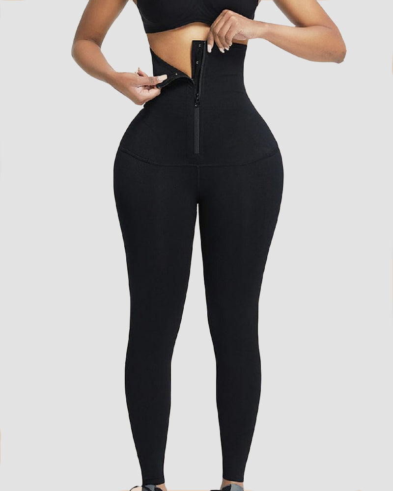 High Waist Trainer 2-In-1 Zipper Leggings Slim Fit Tummy Control Gym Pants  - By Qivii