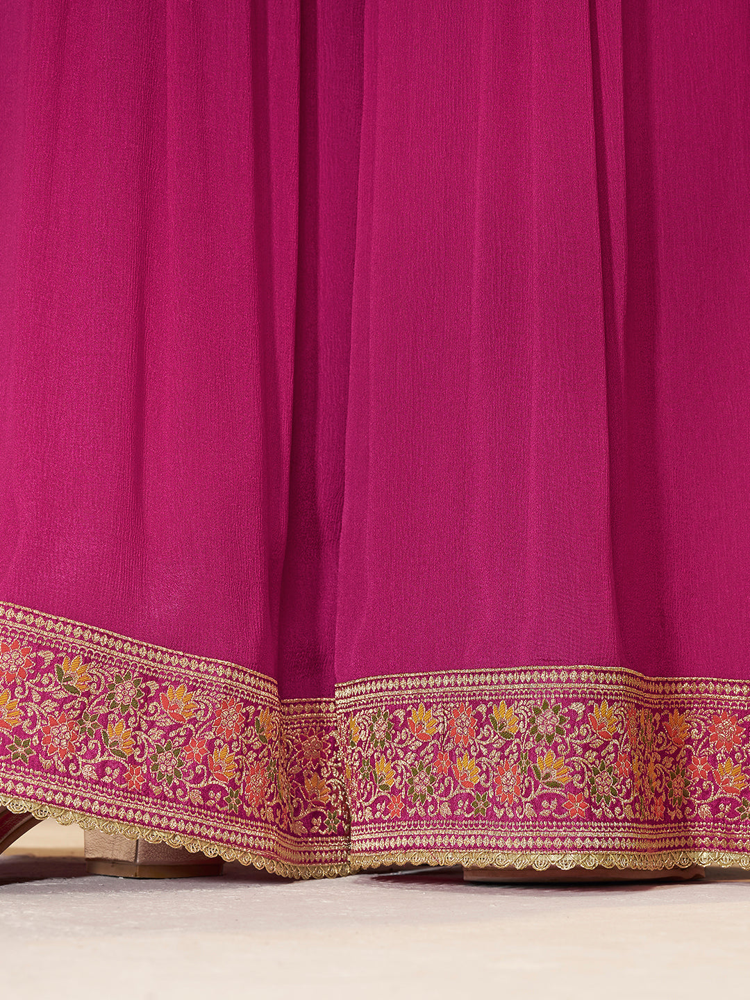 Pink Dola Silk Sharara Suit Set with Floral Meena Jacquard Work - qivii