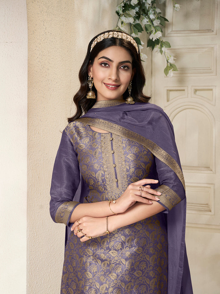 Violet Tissue Jacquard weave Kruta Suit Set