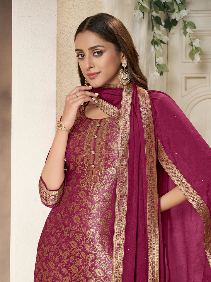 Maroon Tissue Jacquard weave Kruta Suit Set