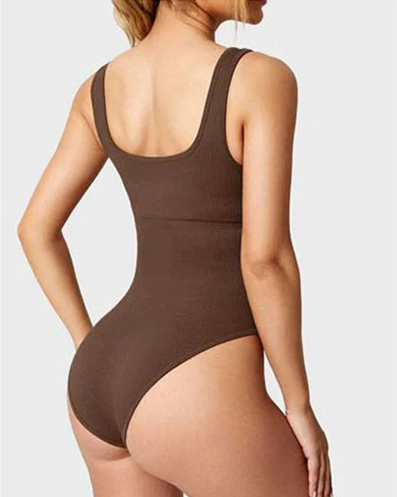 Women's Shapewear Bodysuits Sexy Ribbed Sleeveless Square Neck Tank Tops  - By Qivii