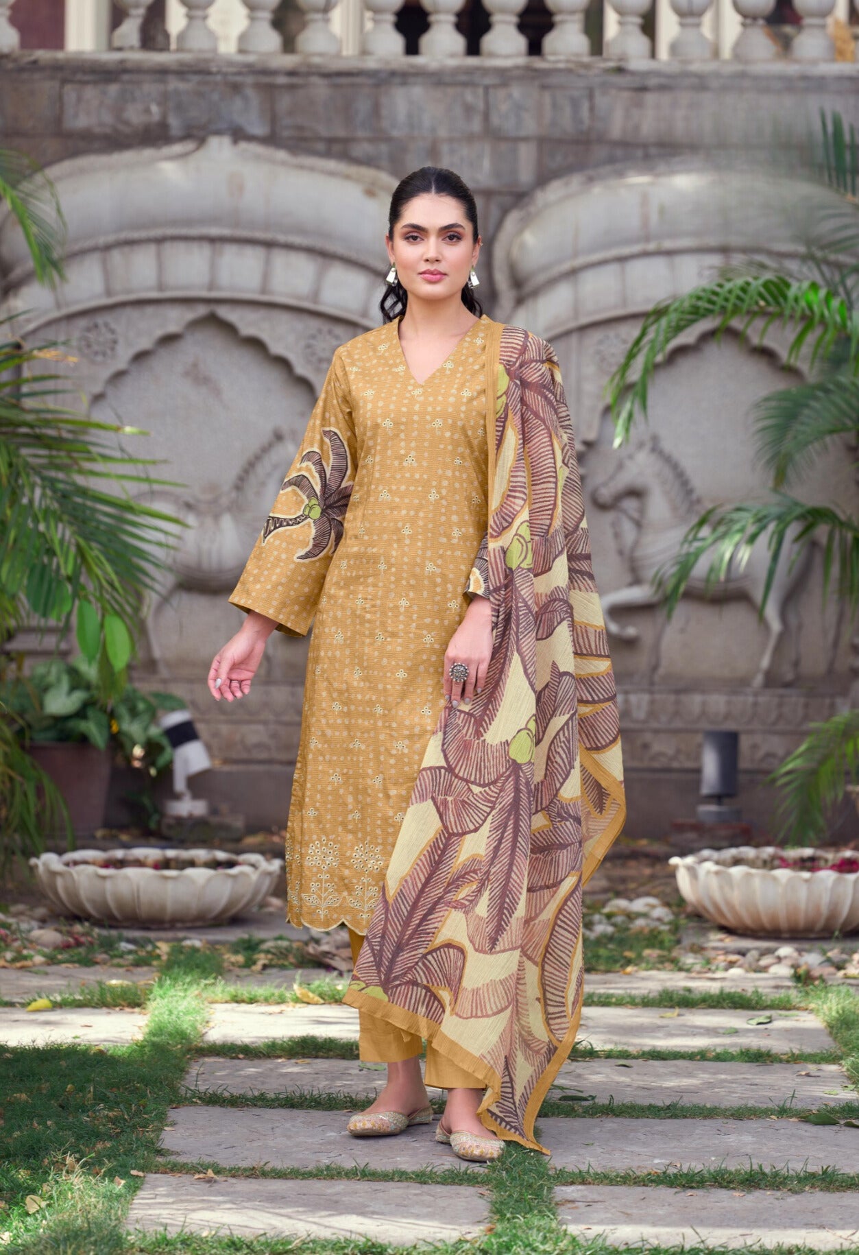 BROWN PURE COTTON LAWN DIGITAL PRINT WITH EMBROIDERY WORK SALWAR SUIT