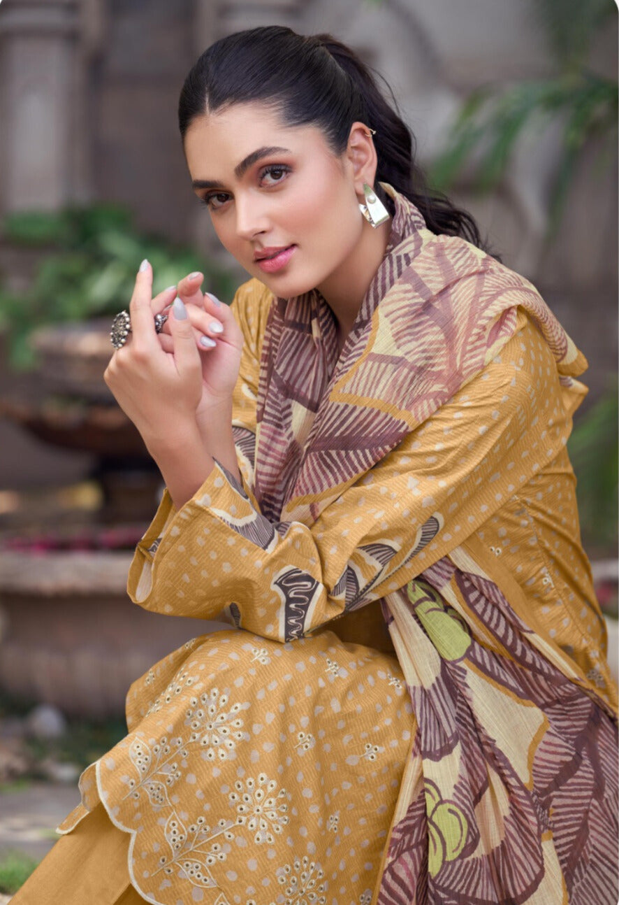 BROWN PURE COTTON LAWN DIGITAL PRINT WITH EMBROIDERY WORK SALWAR SUIT