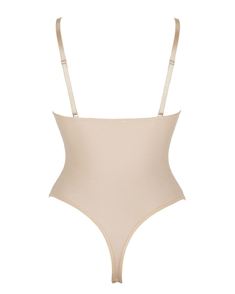 Sexy Mesh Shapewear Corset Backless Thong Bodysuit With Built-in Bra  - By Qivii