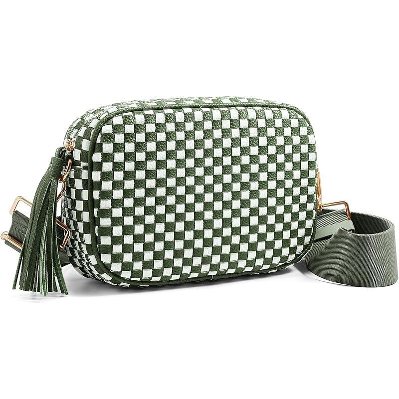Ounamei PU Leather Woven Crossbody Bag | Checkered Shoulder & Belt Bag for Women