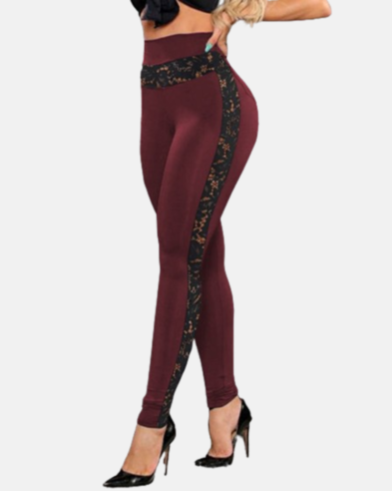 Lace High Waist Hip Lift Mesh Sheer Hollow Out Yoga Gym Jogging Trousers Legging Pants  - By Qivii