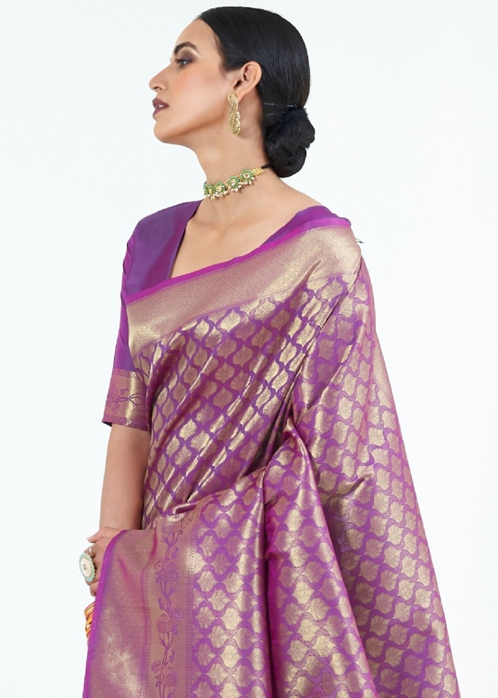 Irish Purple Woven Kanjivaram Silk Saree : Limited Edition - qivii