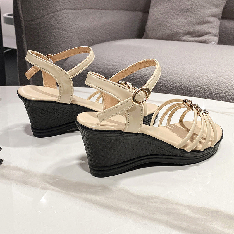 Women’s Mariselle Peep-Toe Wedge Sandals – Rhinestone Metallic Platform Elegant Block Heel Sandals (US 4–9)