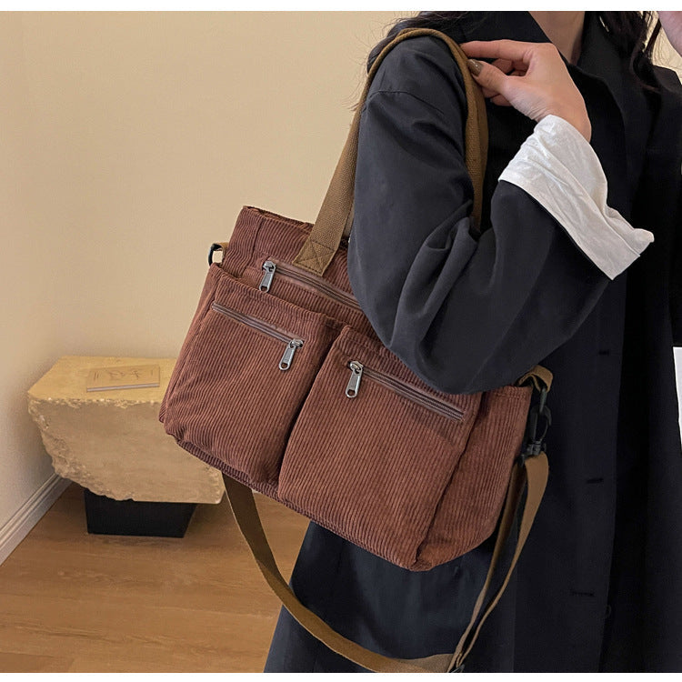 Women's Corduroy Tote Bag Large Capacity Convertible Shoulder & Crossbody Bag | Casual & Versatile Everyday Handbag