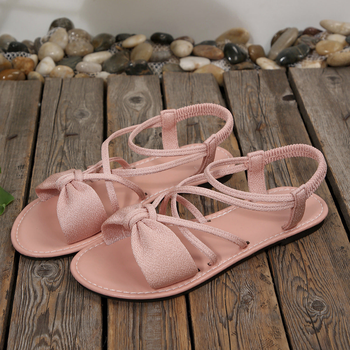 Women's Vela Bow Flat Sandals - Soft Sole Elastic Strap Summer Sandals (US 5-10.5)