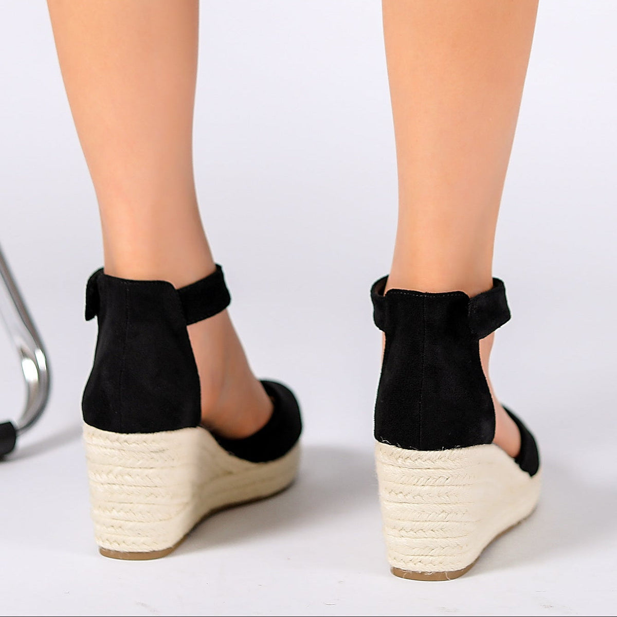 Women's Elodie Closed-Toe Espadrille Wedge Sandals - Velvet Platform Sandals with Adjustable Velcro Ankle Strap (US 4-10.5)