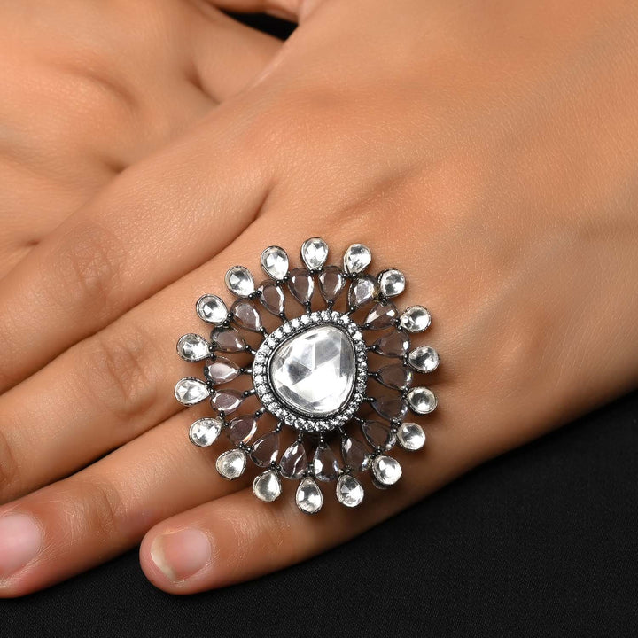 Beautiful Gungun Diamonds Rhodium Plated Victorian Ring with intricate detailing and sparkling gemstones