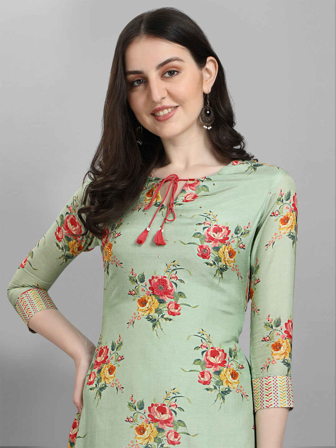 Pista Green Printed Kurta Suit Set by Qivii