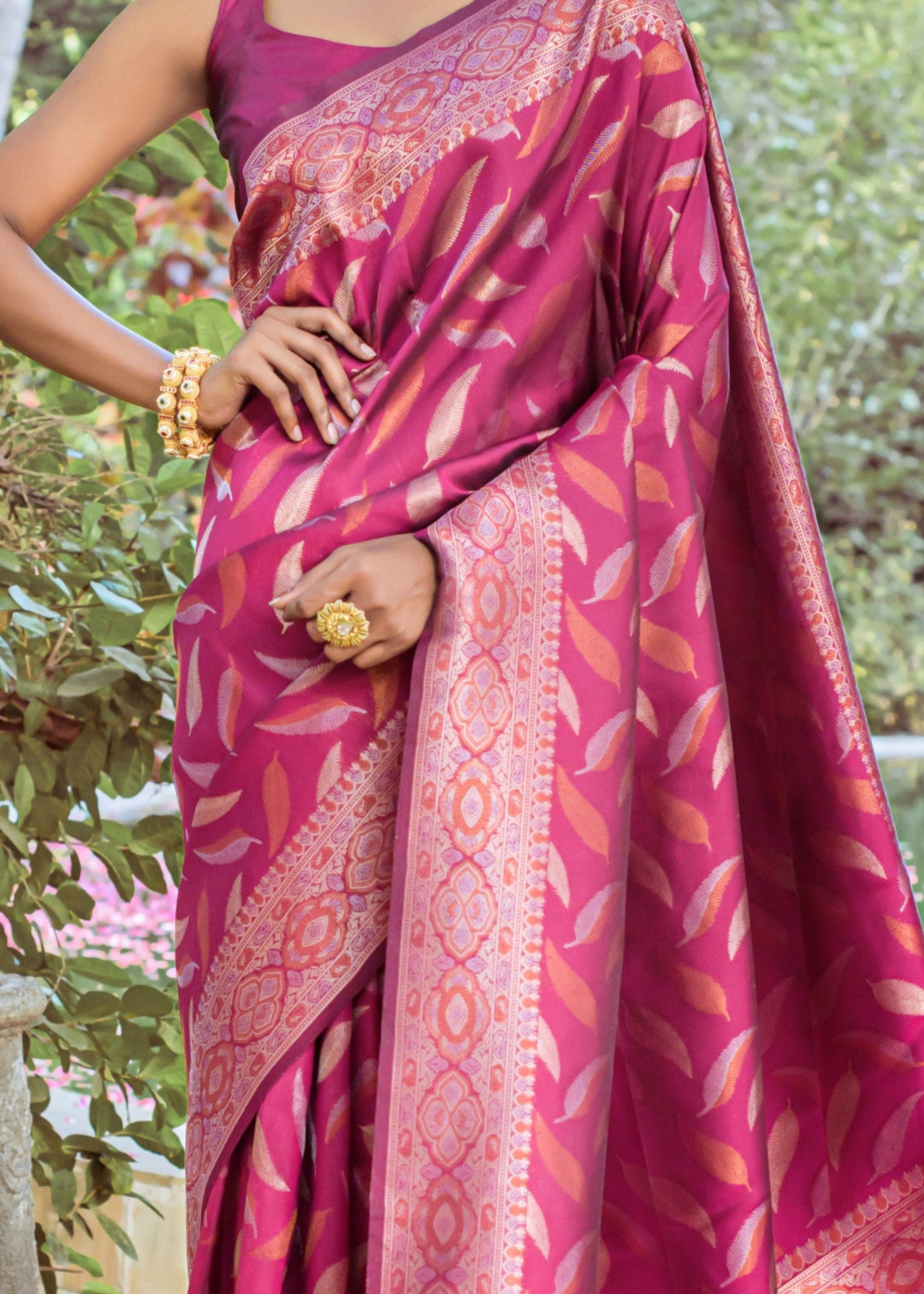 Magenta Pink Zari Woven Silk Saree