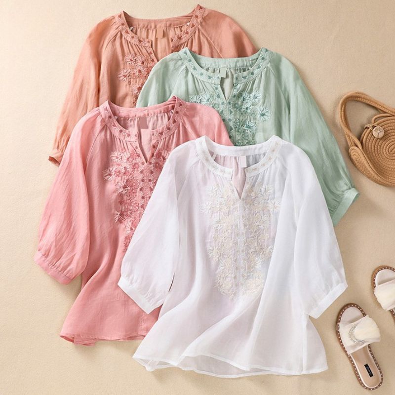 Serafina Cotton-Linen Blouse  - By Qivii