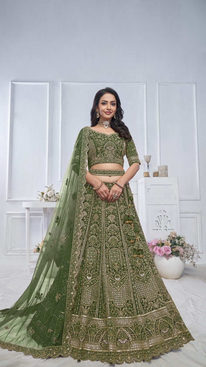 Peacock Green Embroidered Bridal lehenga