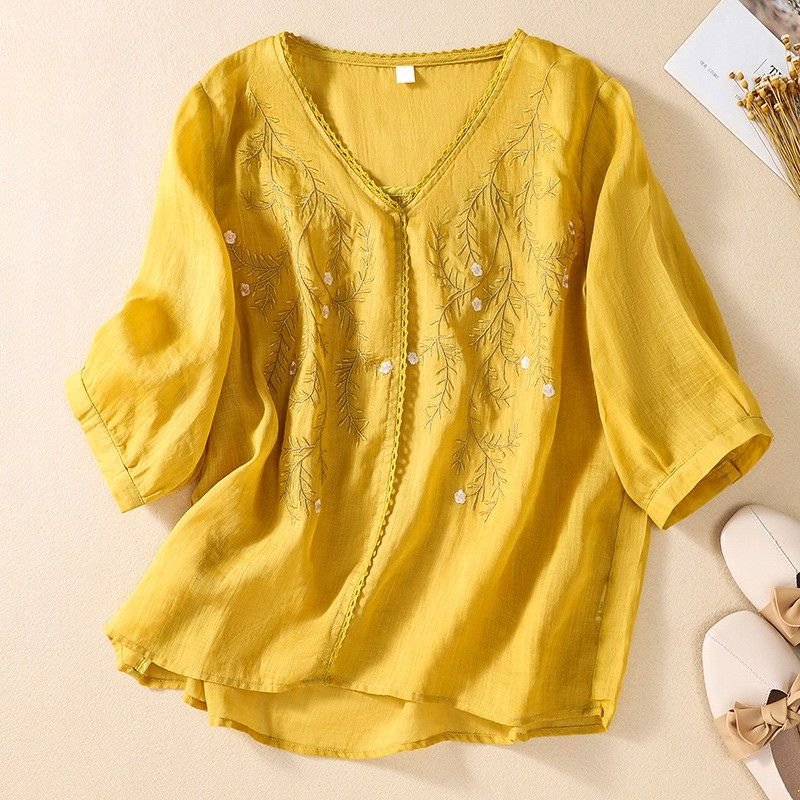 Celina Cotton-Linen Blouse  - By Qivii