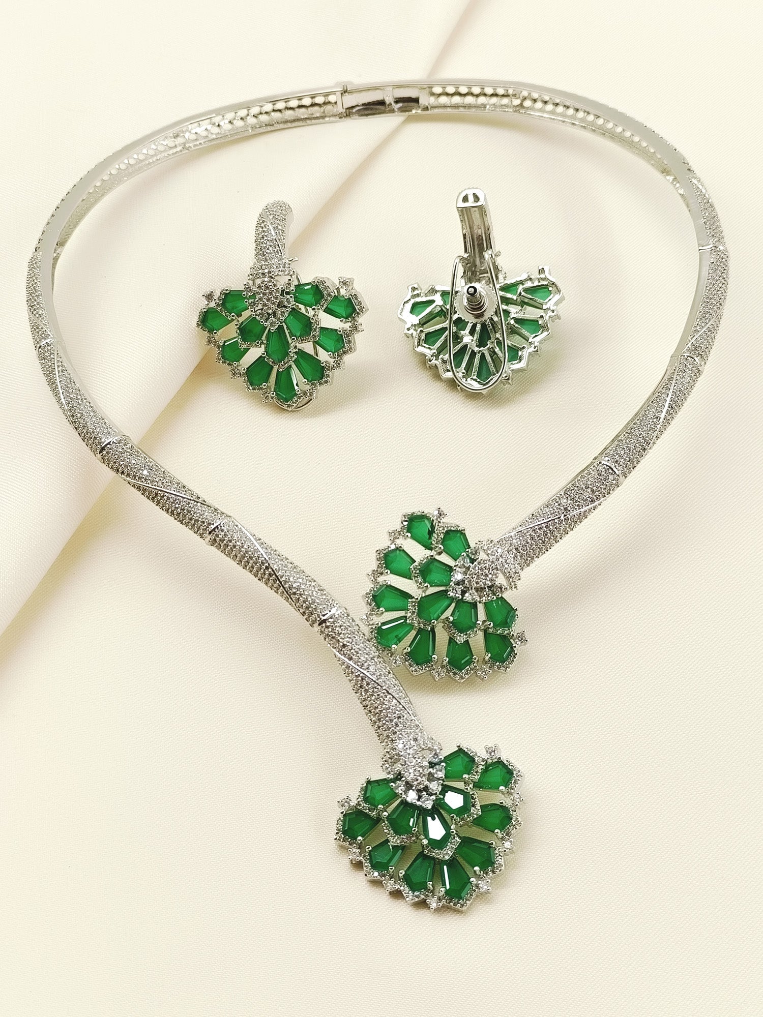 Amruta Green American Diamond Hasli Styled Set