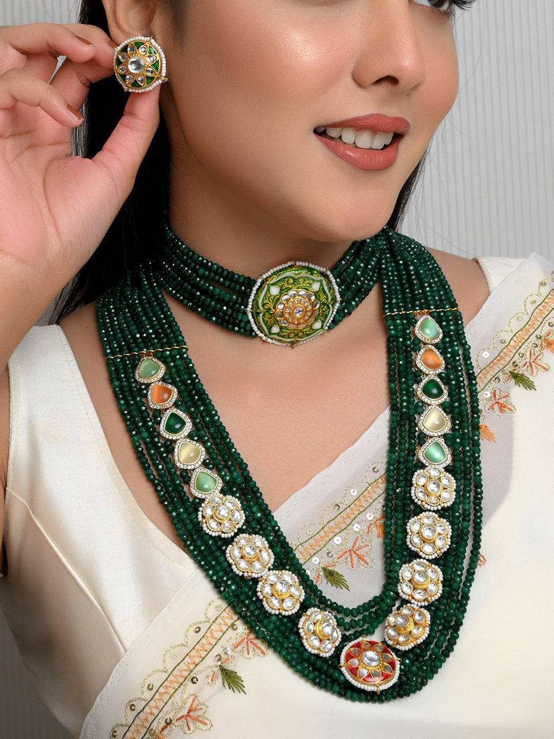 Araceli Green Kundan Set