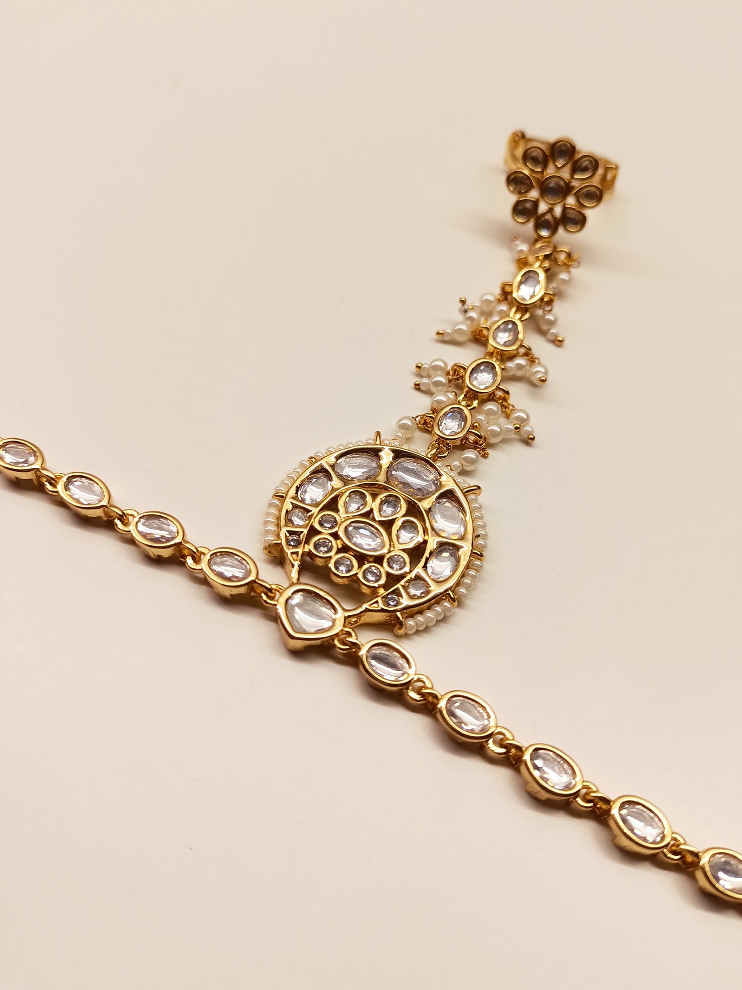 Nilakshi White Gold Plated Kundan Hathphool [Price Is For Single Piece}