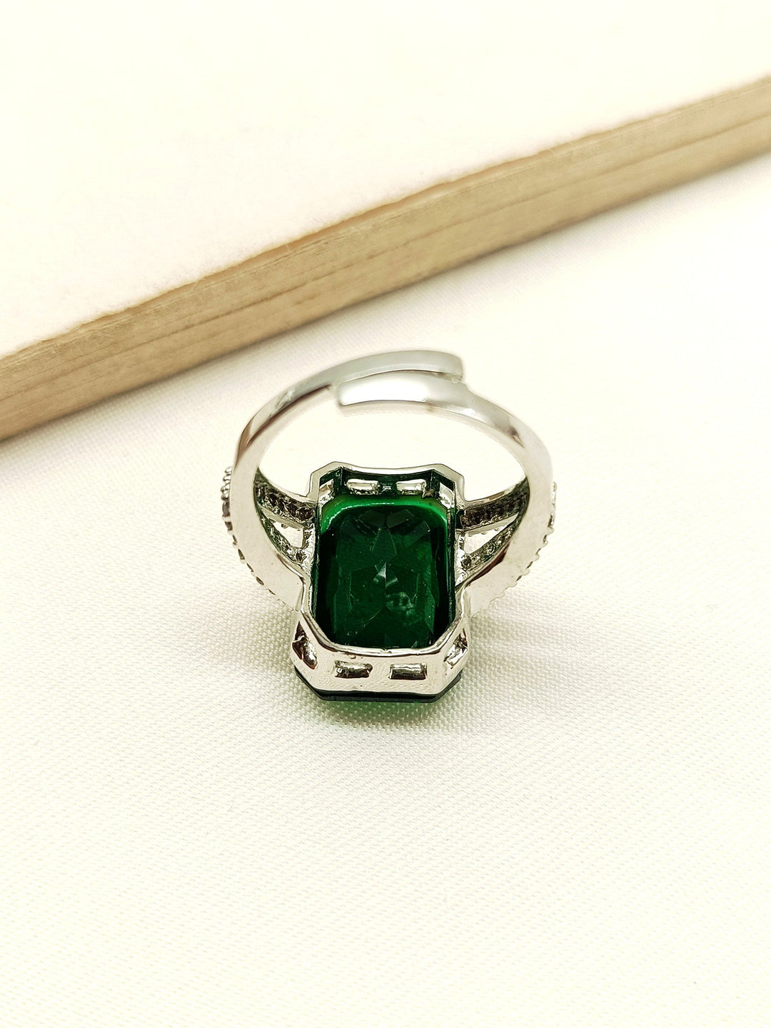  Elegant Eliana Green American Diamond Finger Ring featuring a stunning green gemstone set in a silver band