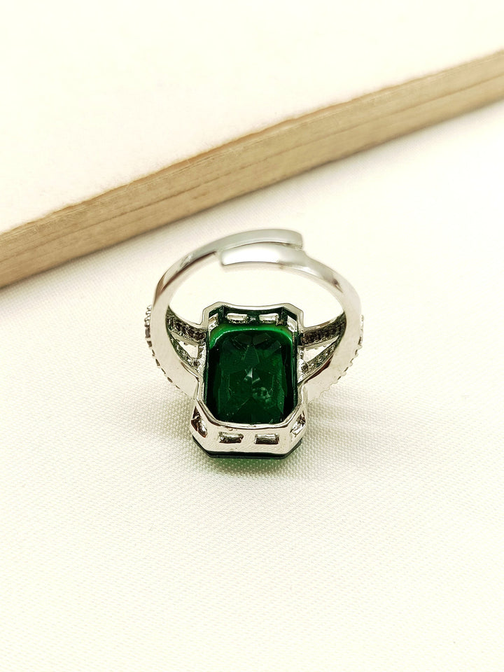  Elegant Eliana Green American Diamond Finger Ring featuring a stunning green gemstone set in a silver band