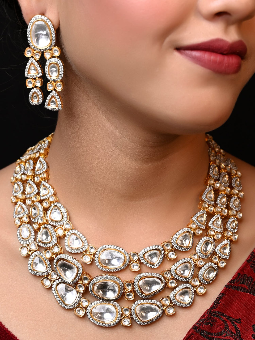 Anshita Triple Layer Kundan Polki Necklace Set