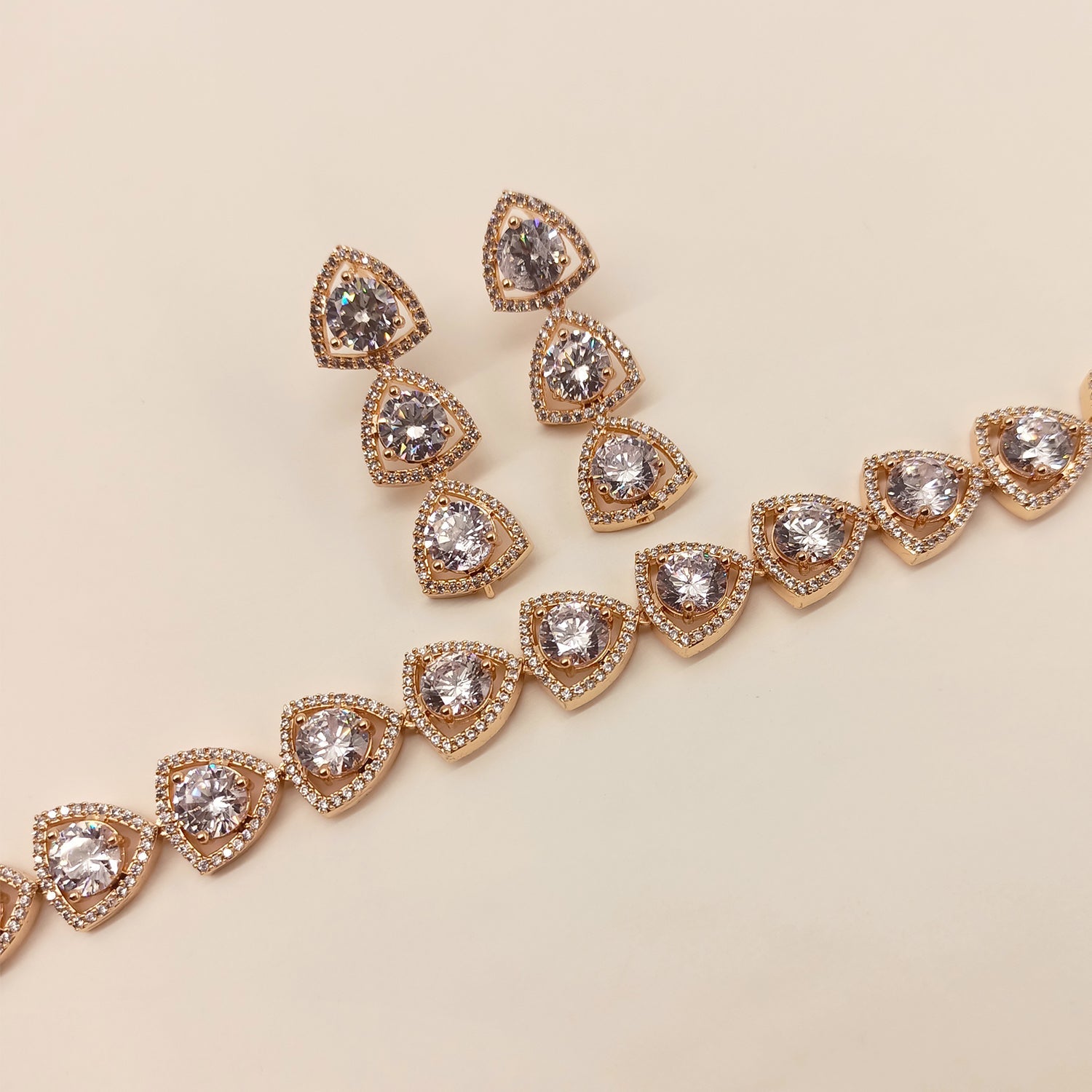 Sufiya Rose Gold Plated Semiprecious White Stone American Diamond Set - qivii