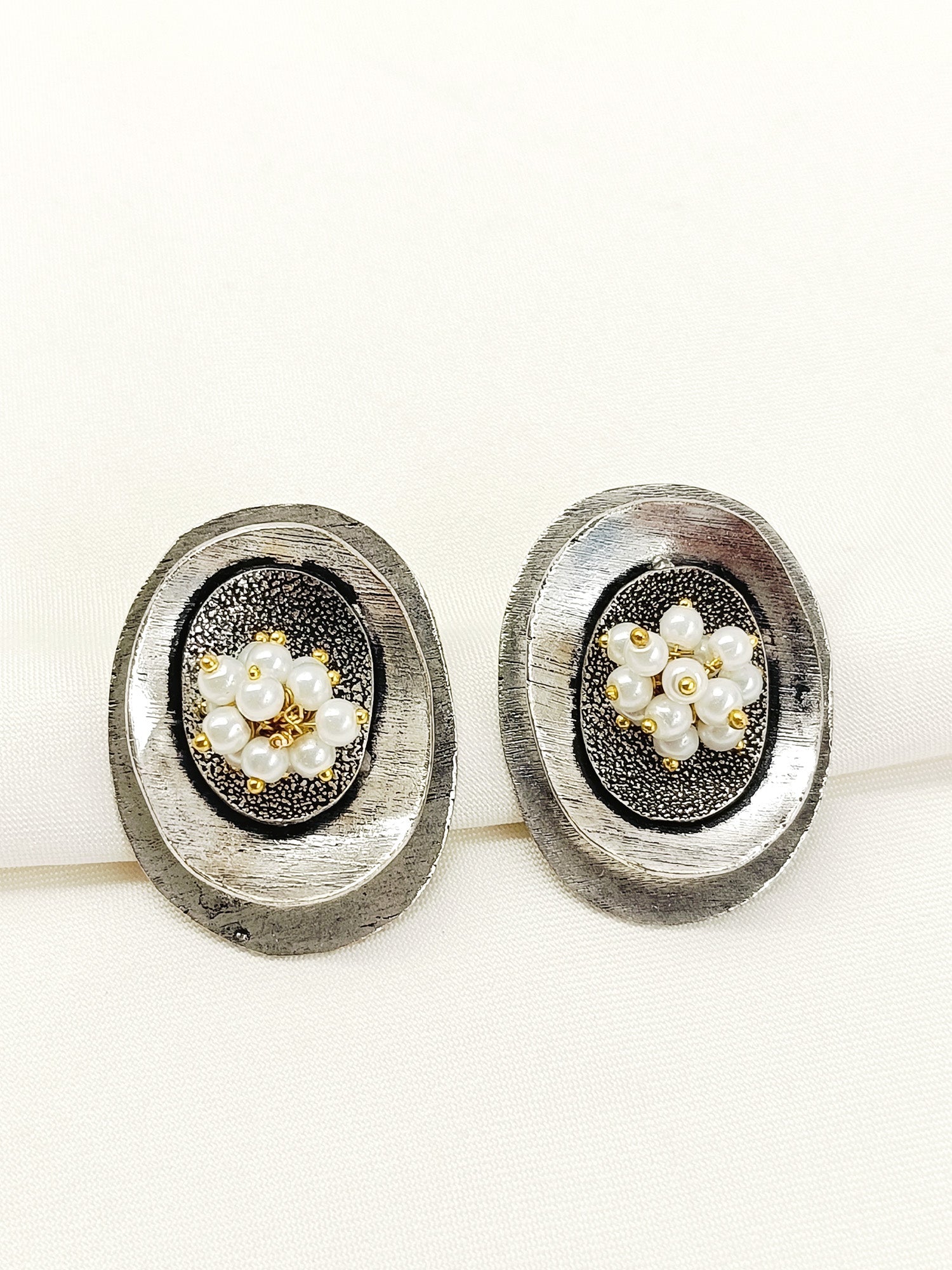 Charushree White Pearl Oxidized Tops