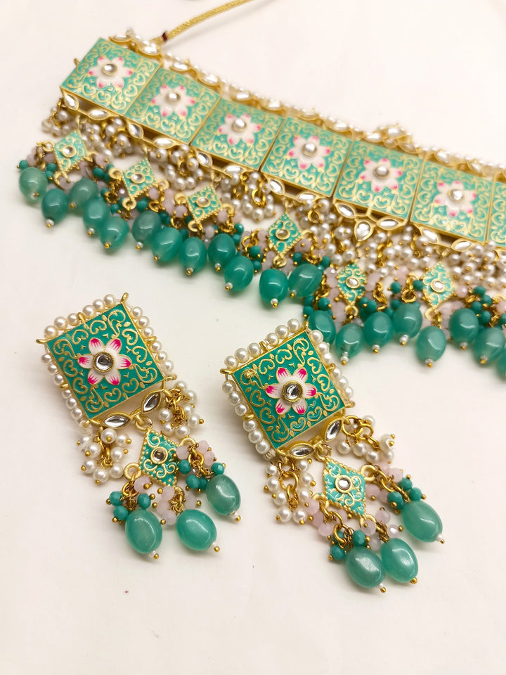 Gabriel Light Green Kundan Choker Set