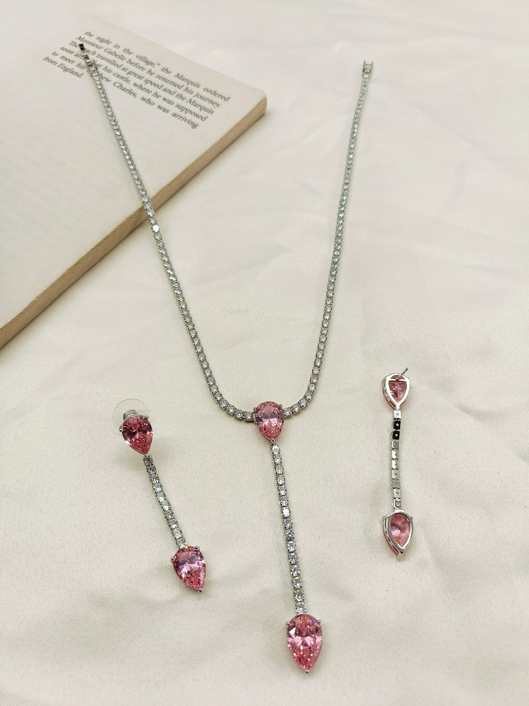 Tarunyan Pink American Diamond Necklace Set