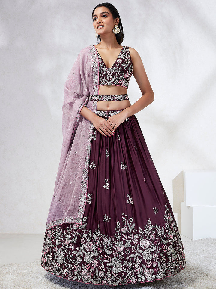 Pure Georgette Sequins and thread embroidery Stitched Lehenga choli