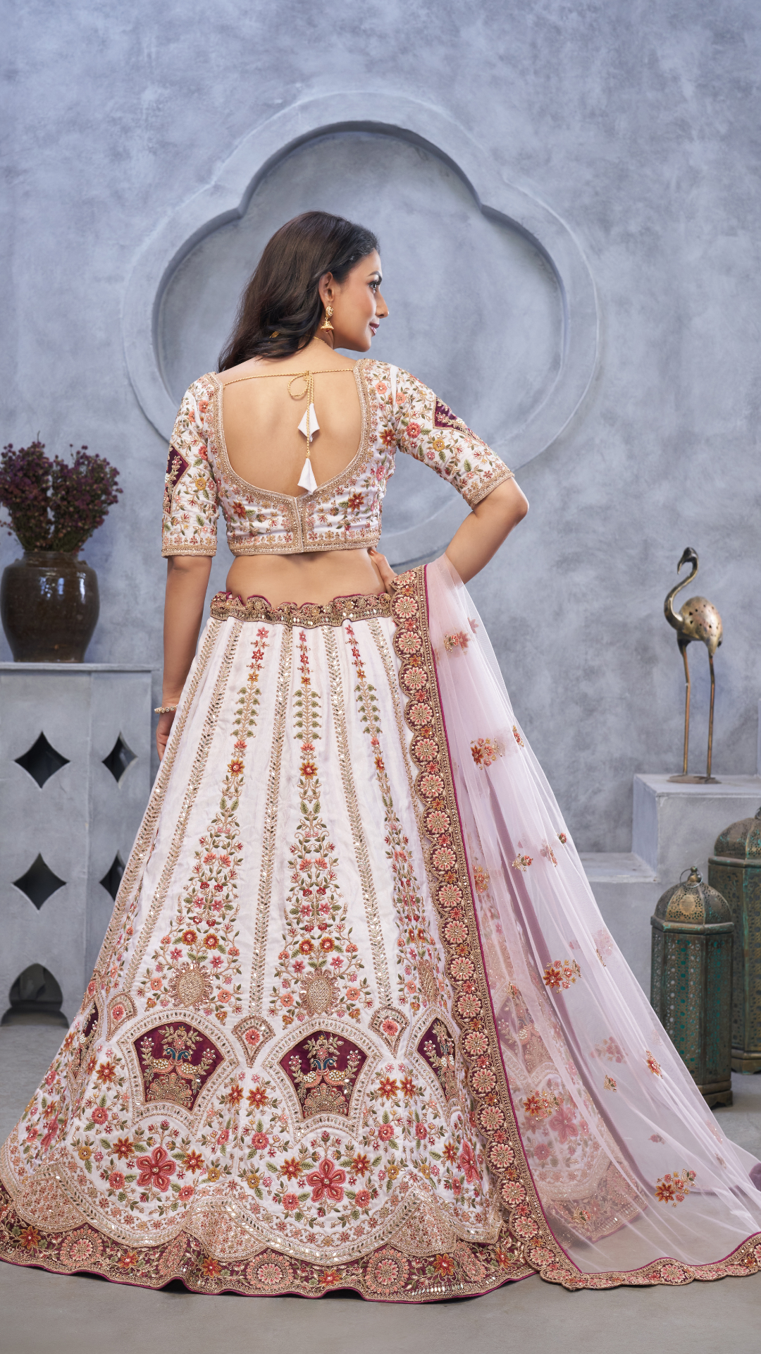 Bridal Light Purple Lehenga with Zari Paisley Embroidery, Silk Patches, and Regal Peacock Motifs