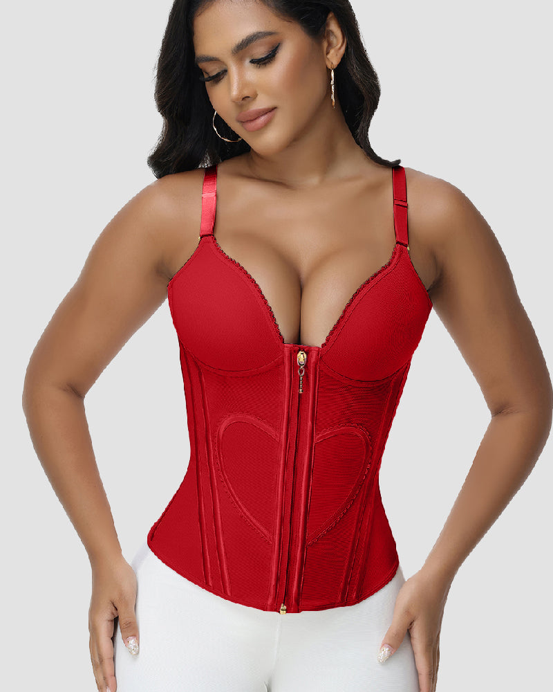 Shapshe® Fajas Colombianas Love Pattern Corset Top Zipper Waist Trainer  - By Qivii