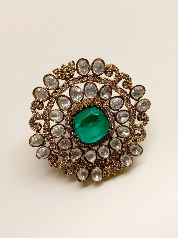 Gorgeous Vaani Emerald Victorian Finger Ring, featuring a stunning emerald gemstone set in a vintage-inspired Victorian design, a timeless and elegant accessory for any outfit