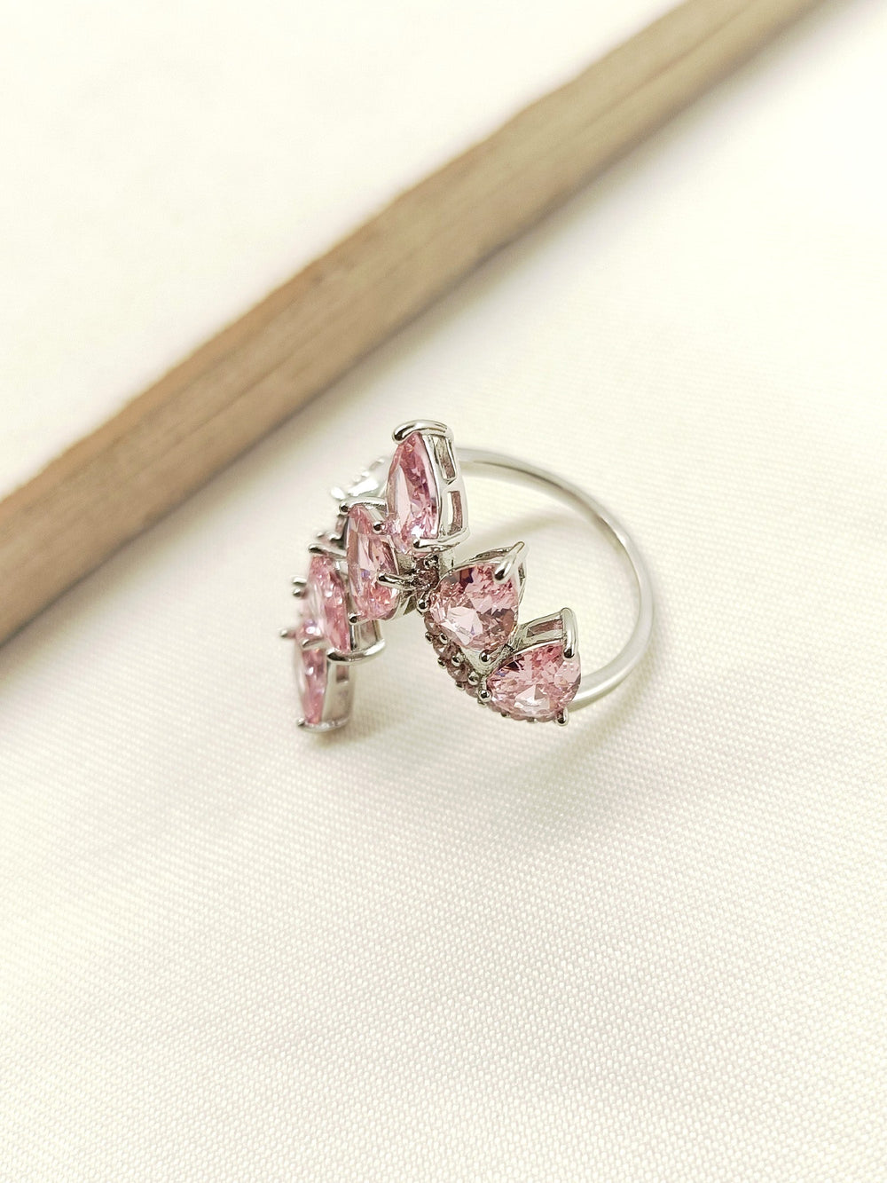 Latavya Pink American Diamond Finger Ring with Sparkling Gemstones and Sterling Silver Band