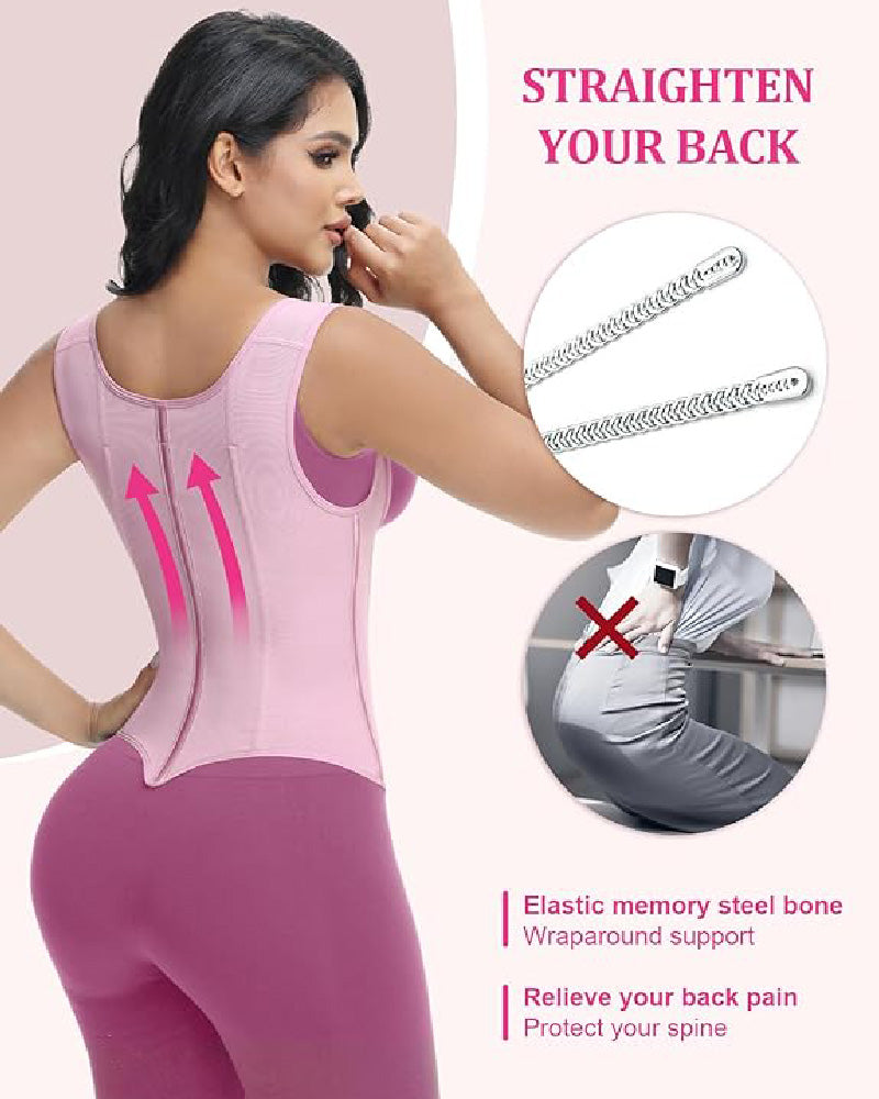 Waist Trainer for Women Body Shaper Corset Vest Tank Top with Steel Bones  - By Qivii